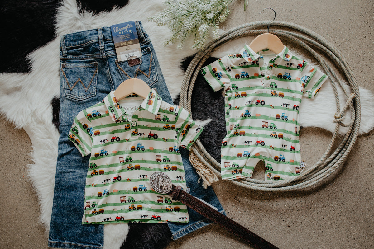 'Farm Stripes' Polo (Romper & Shirt Options)