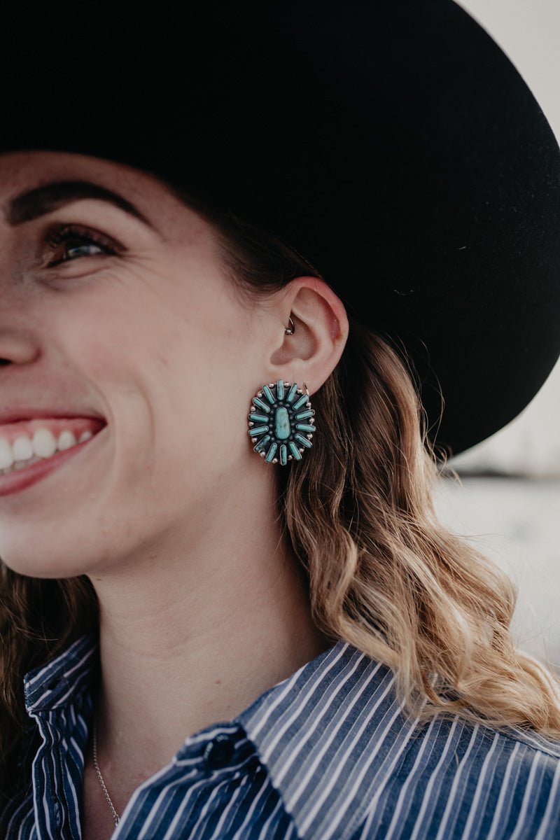 Turquoise 1.5" Oval Cluster Post Earring