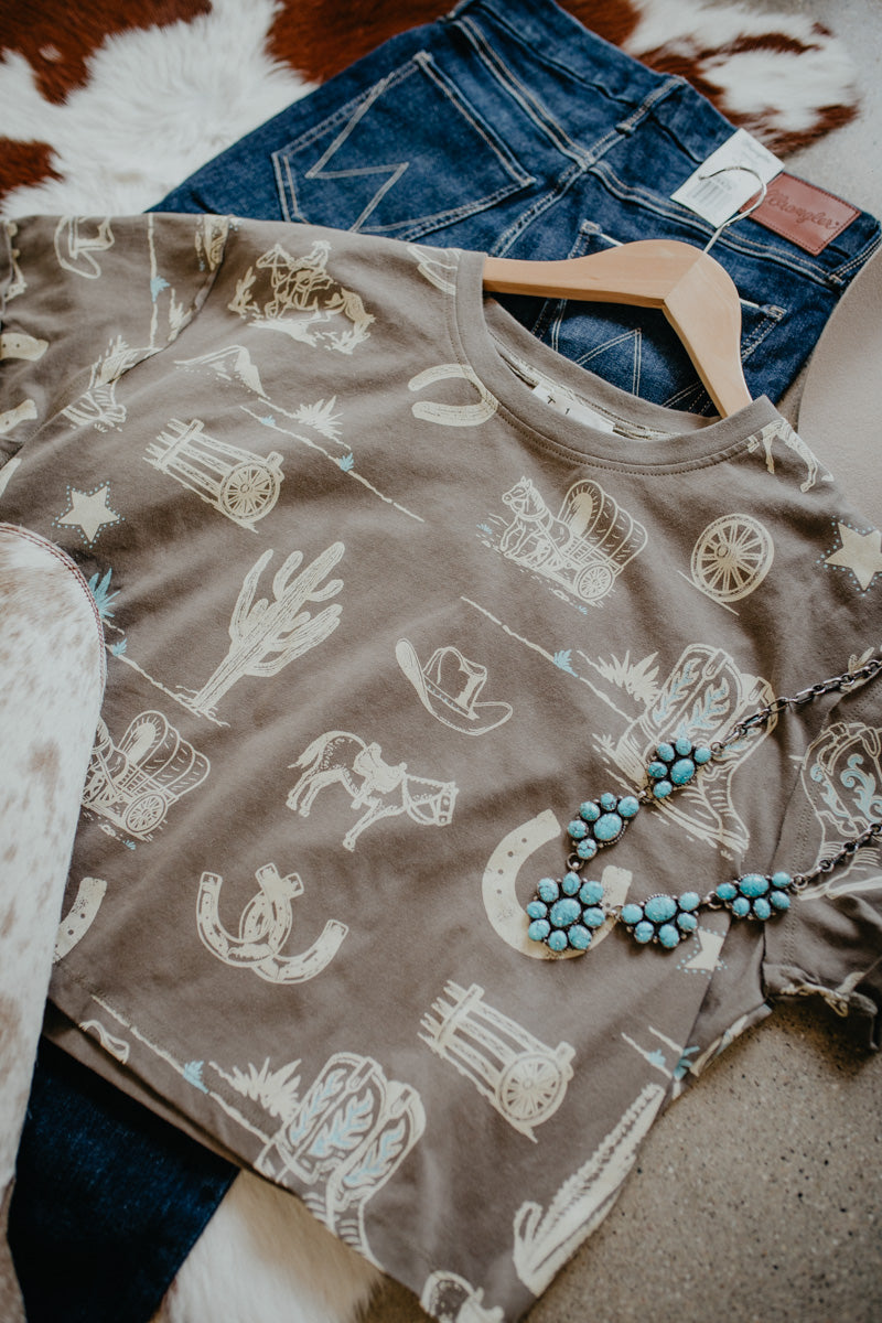'Wilder' Women's Olive Western Printed T-shirt (S-L)