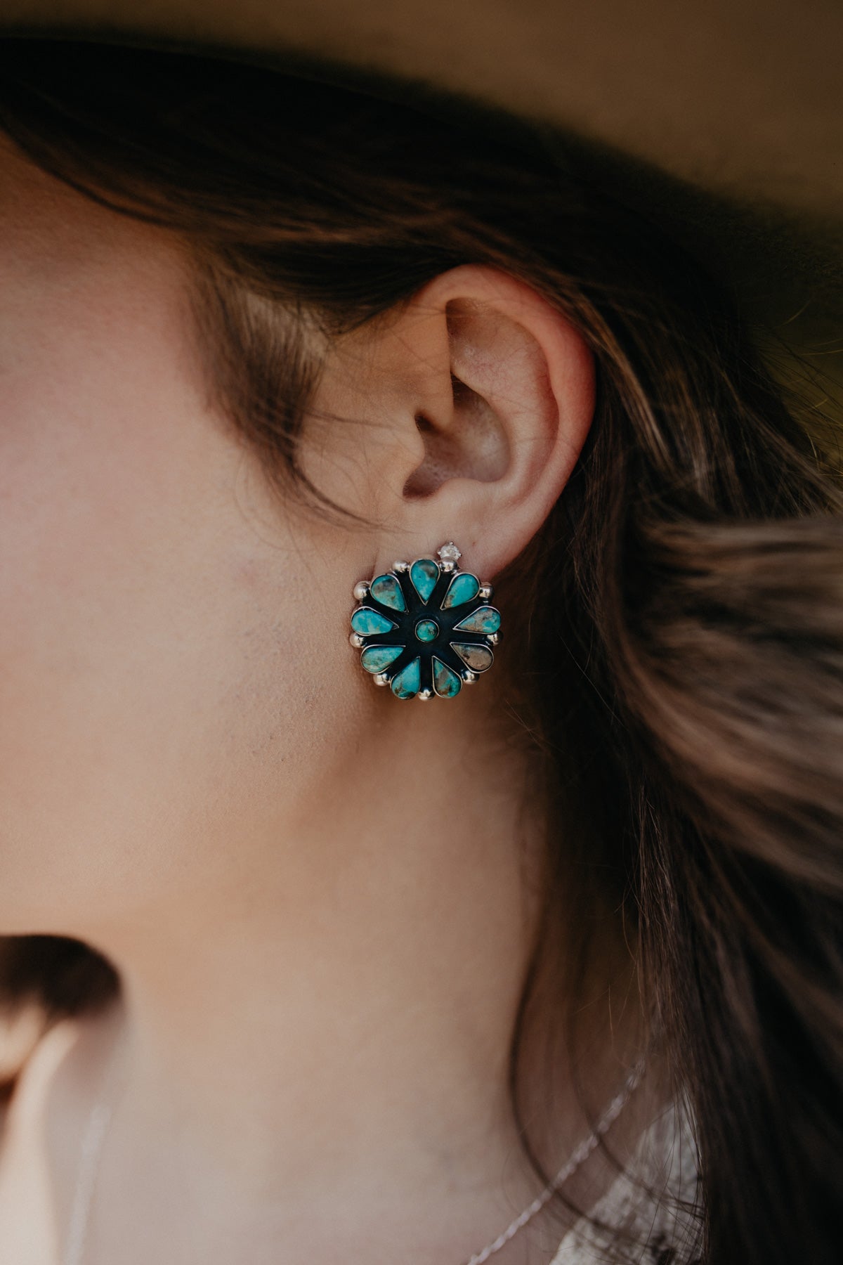 Turquoise 1" Circle Cluster Post Earrings
