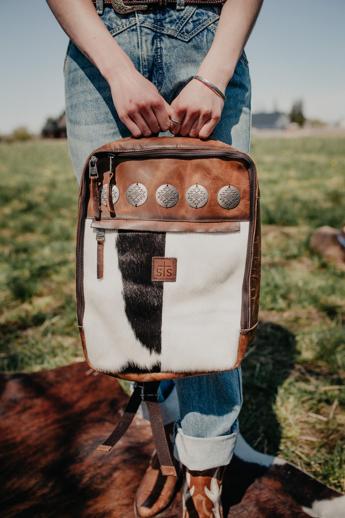 'Lennon' Vaquero Concho Cowhide Backpack
