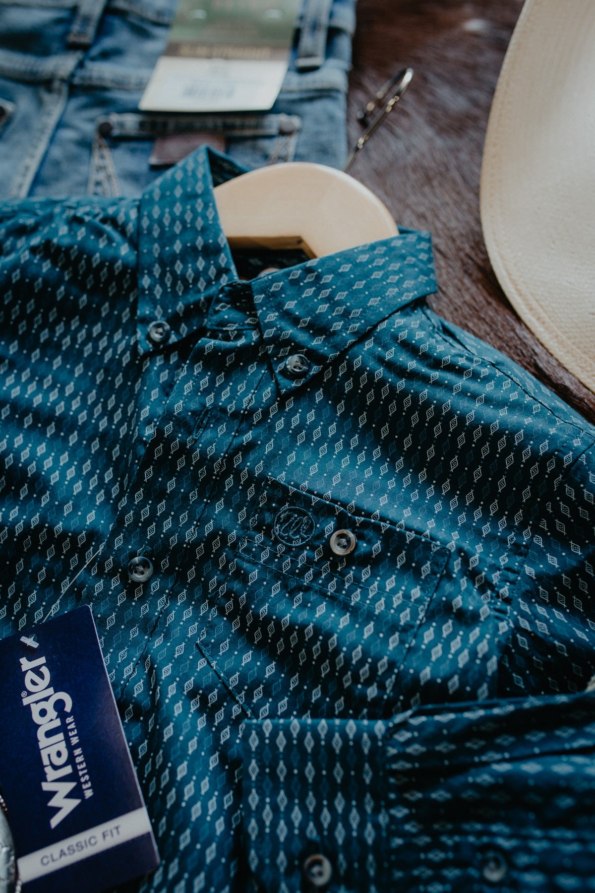 'Theo' Wrangler Boy's Deep Teal Button Down