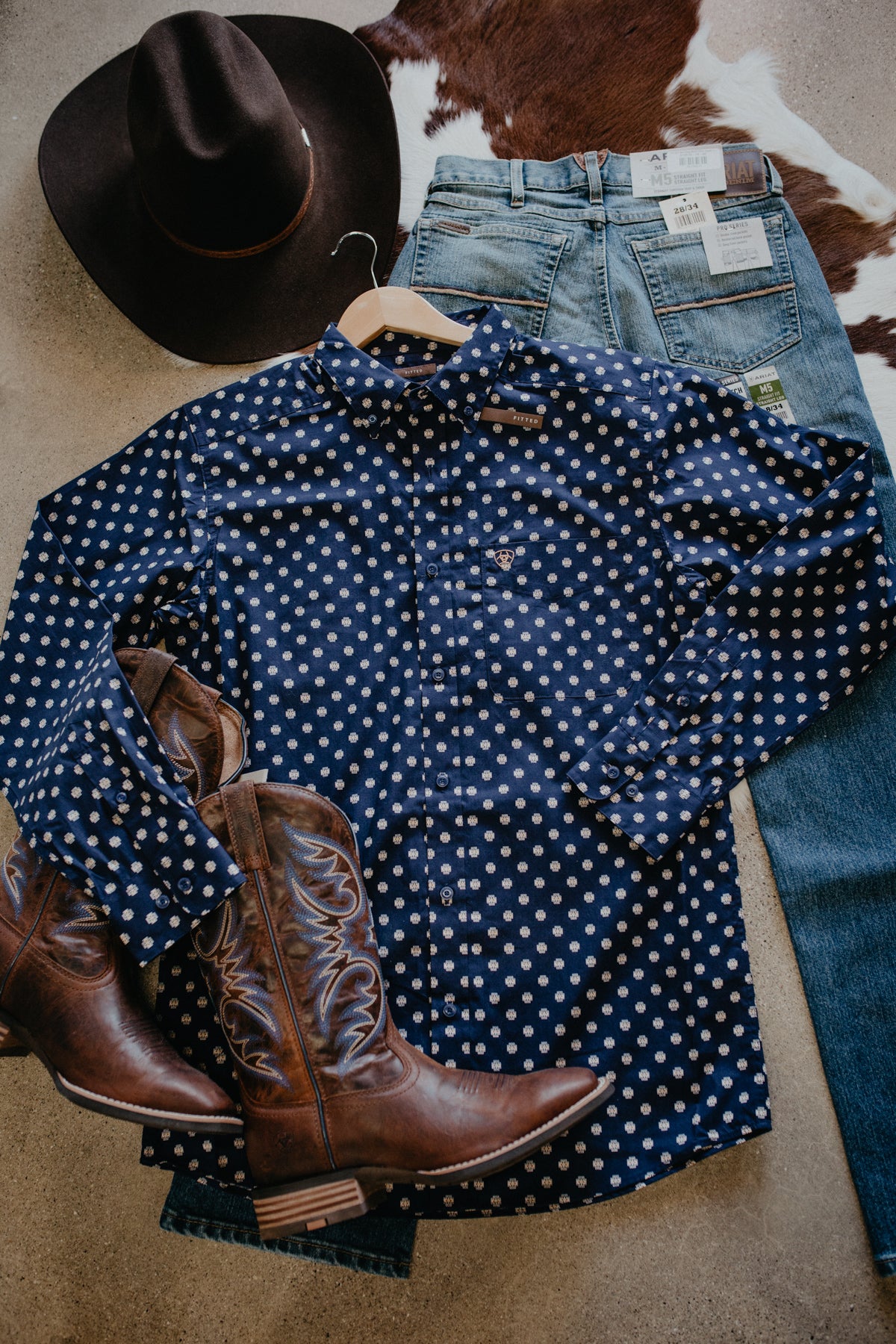 'Gerry' Men's Ariat Dark Blue Geometric Print Button Down Shirt (M-XXL)