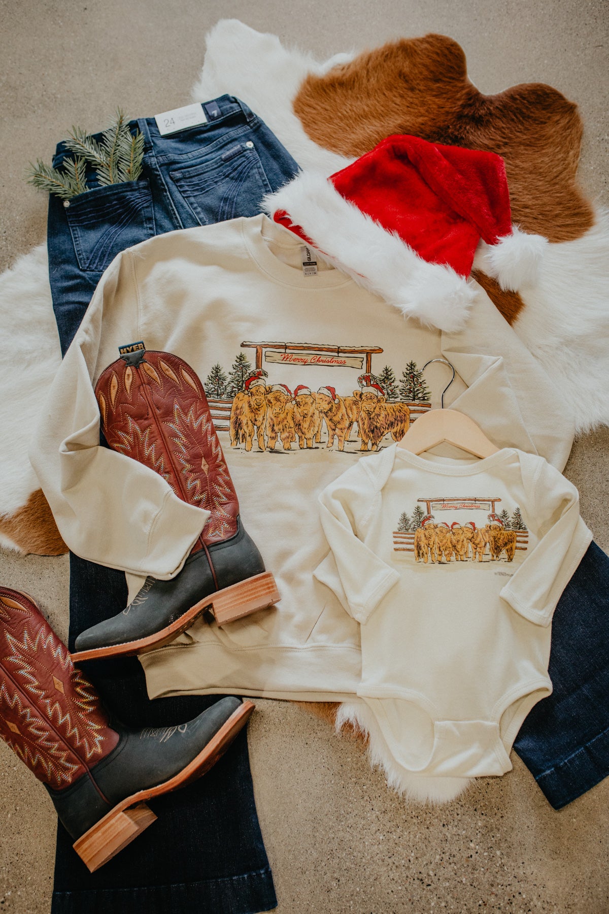 "Merry Christmas Highlands" Cream Onesie (Newborn & 12 Months ONLY)