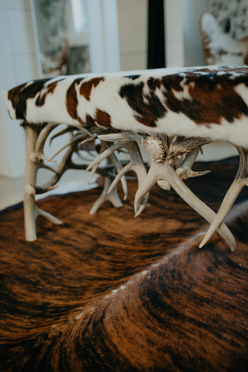 Authentic Cowhide & Antler Bench