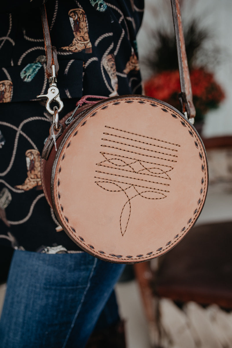 8" Round Handcrafted Canteen Handbag by Alamo Saddlery (Multi Designs)