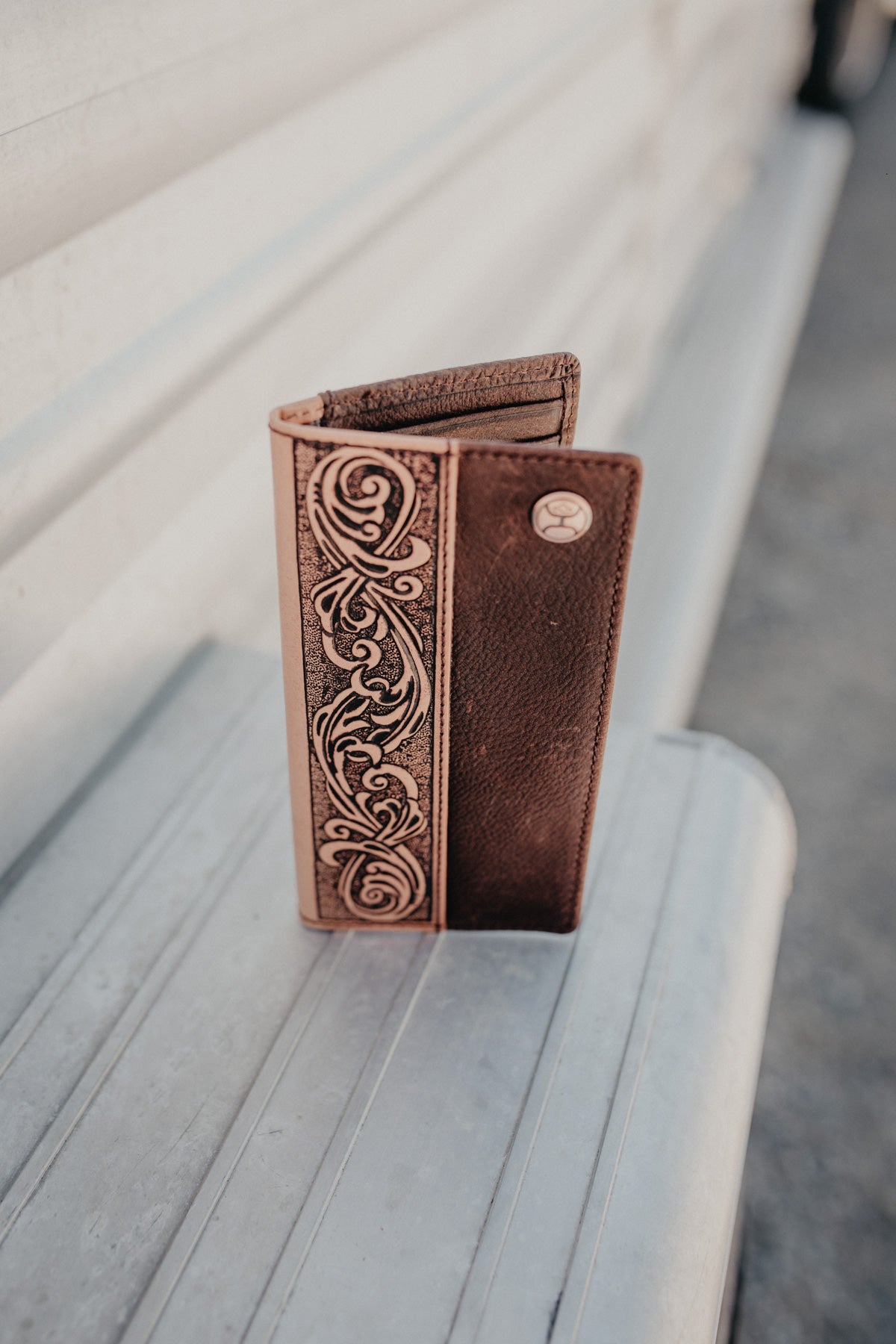 'Grayson' Hooey Distressed Brown Rodeo Wallet with Tooled Leather Overlay (HW018-BRTN)