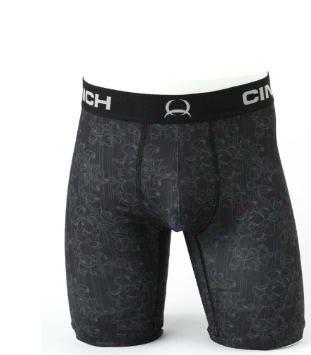 Black Floral Tooled Boxer Brief 9" Inseam (S-XL)