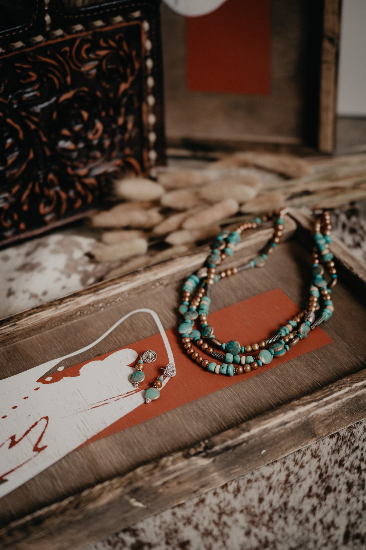 Turquoise 3 Strand Necklace with Copper Accents