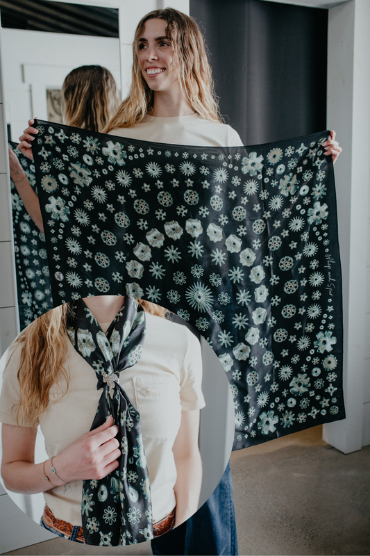 'Whip & Spur' Black Premium Silk 35x35" Wild Rag