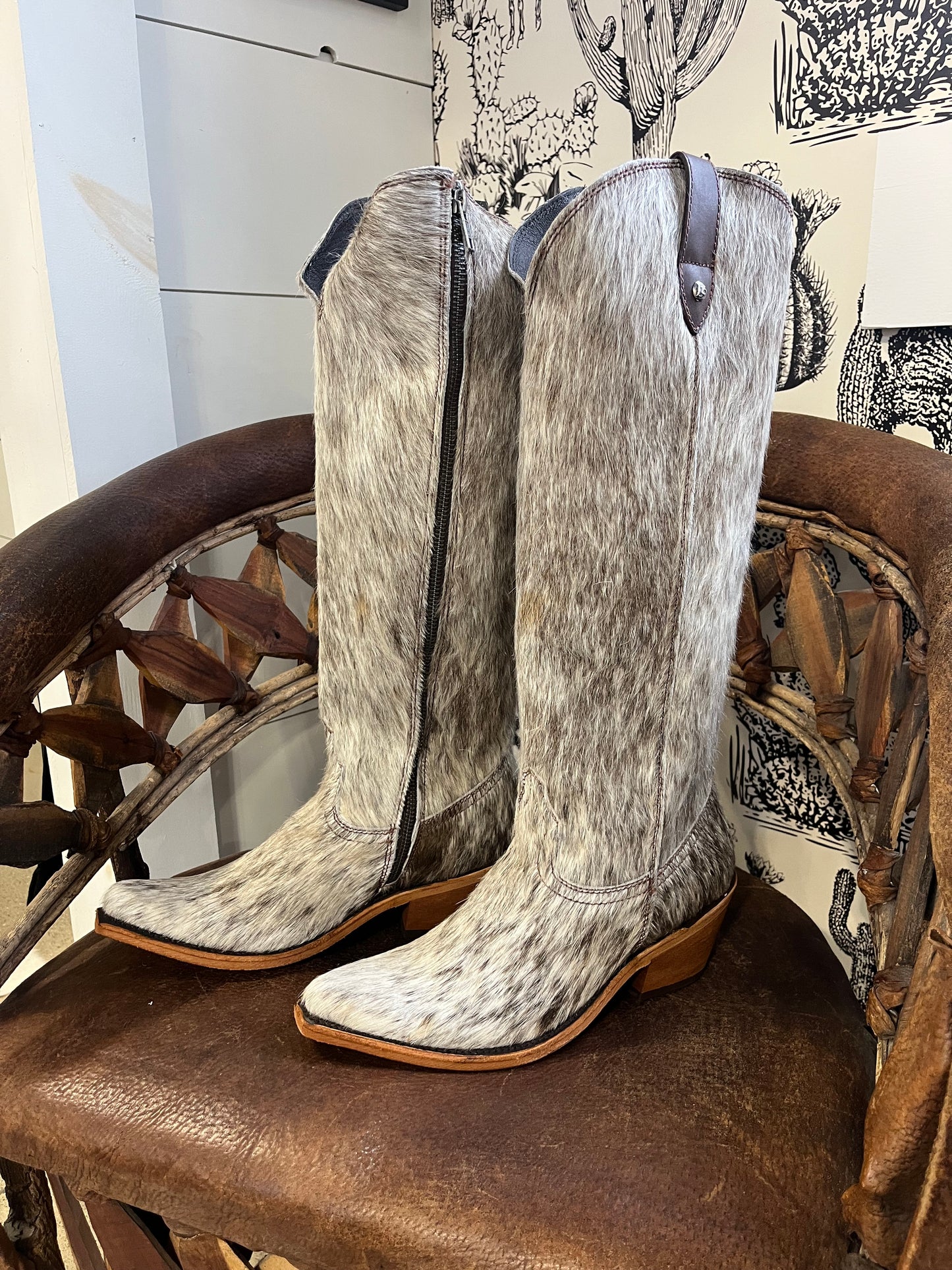 {Size 9.5 Regular Calf Width} 'Granizo Cafe' Tall Cowhide Boots by Liberty Black