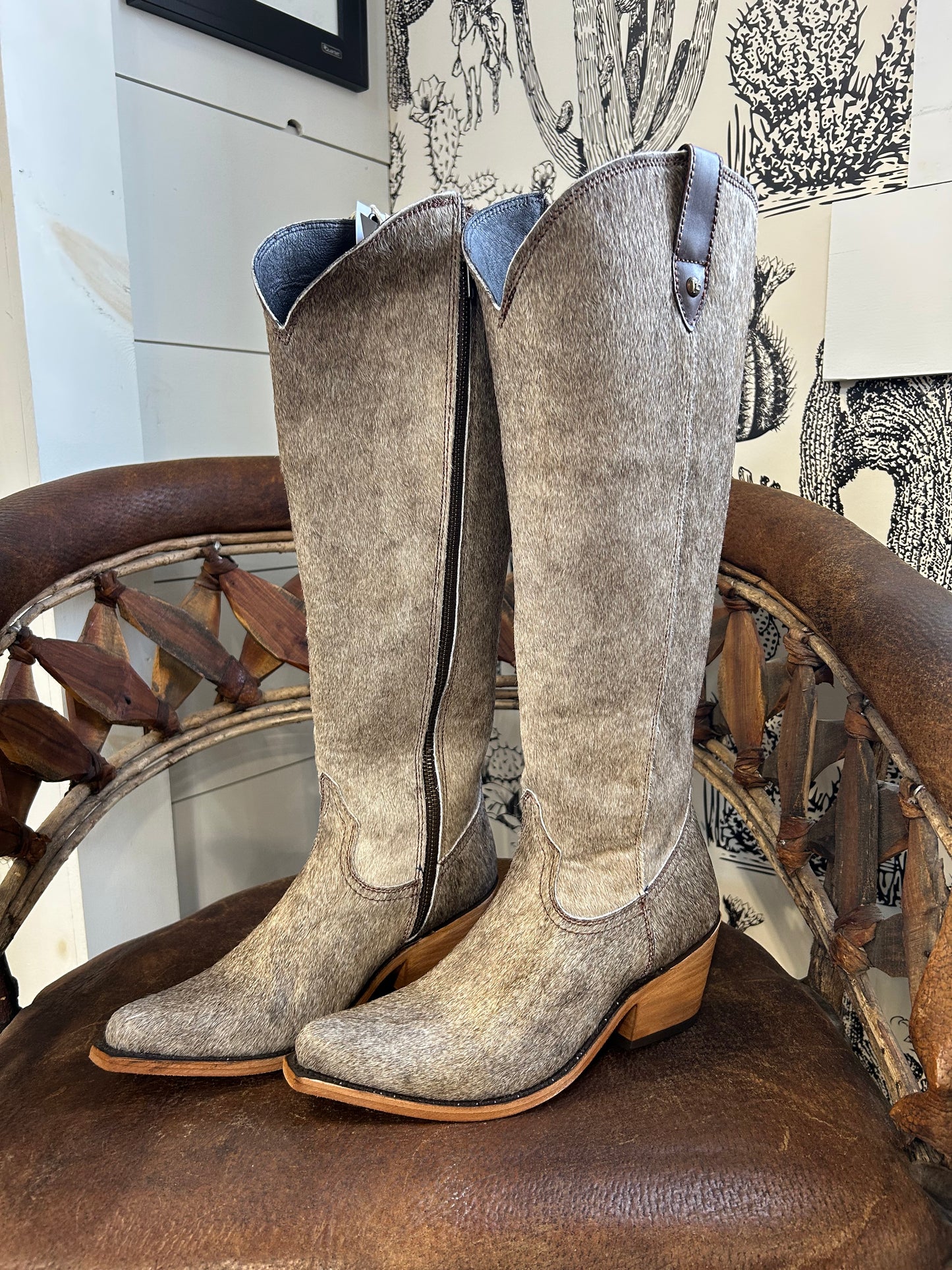 {Size 7.5 WIDE Calf Width} 'Granizo Cafe' Tall Cowhide Boots by Liberty Black