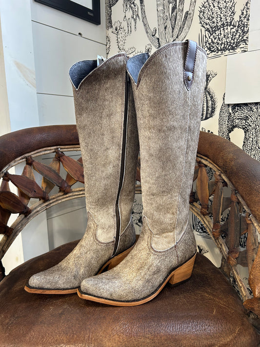 {Size 7.5 WIDE Calf Width} 'Granizo Cafe' Tall Cowhide Boots by Liberty Black