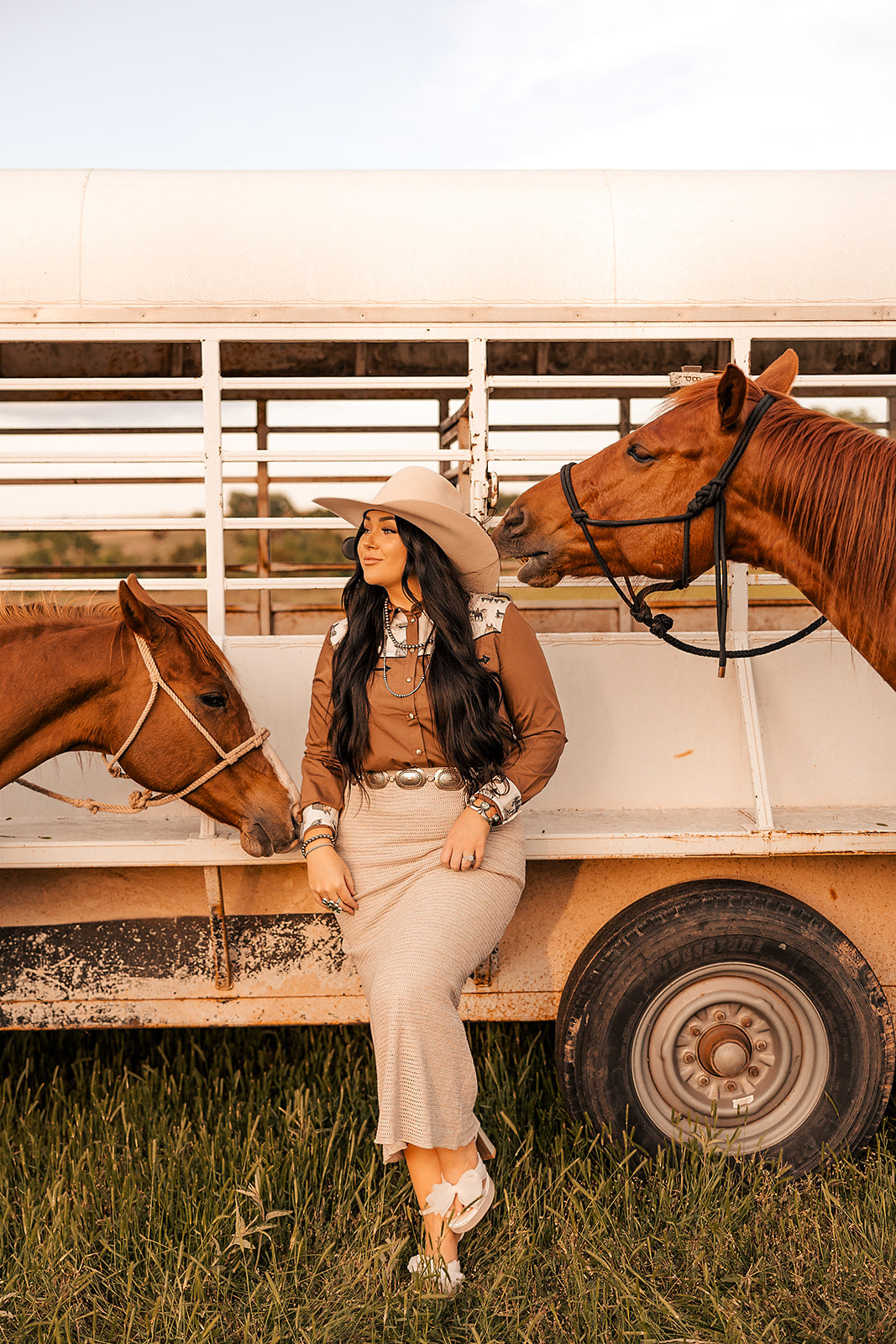 'Mykonos' Midi Oatmeal Heather Skirt (M Only)