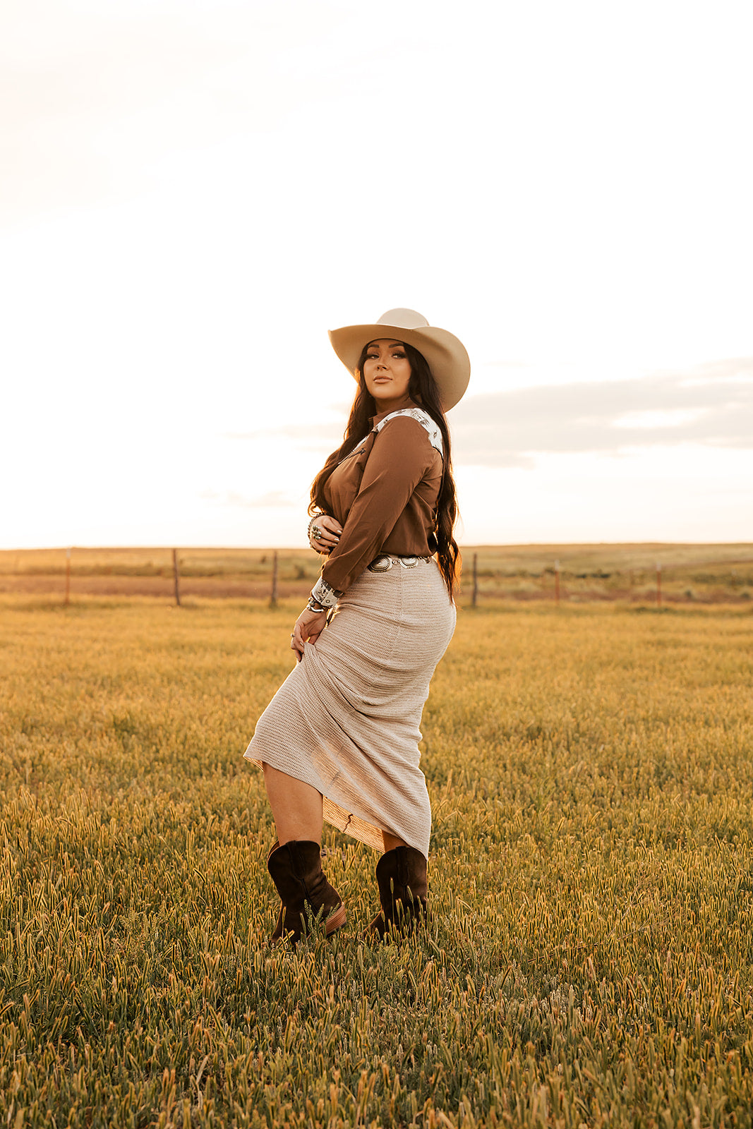 'Mykonos' Midi Oatmeal Heather Skirt (M Only)