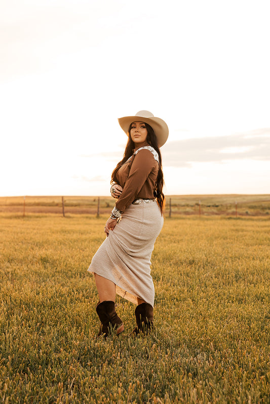 'Mykonos' Midi Oatmeal Heather Skirt (M Only)