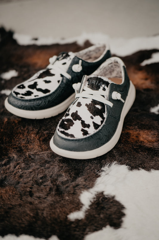 Women's Black Floral Embossed Leather & Cowprint Hilo (Sizes 6-11)