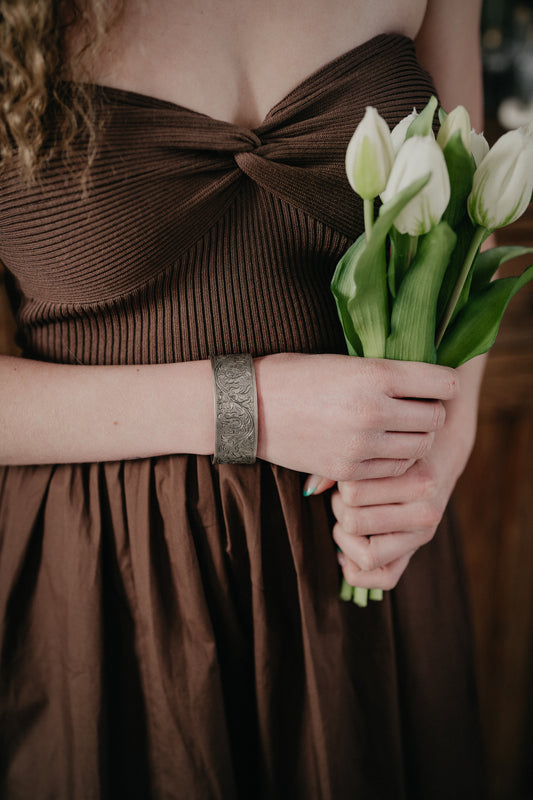 Tooled Engraved Sterling Silver Cuff