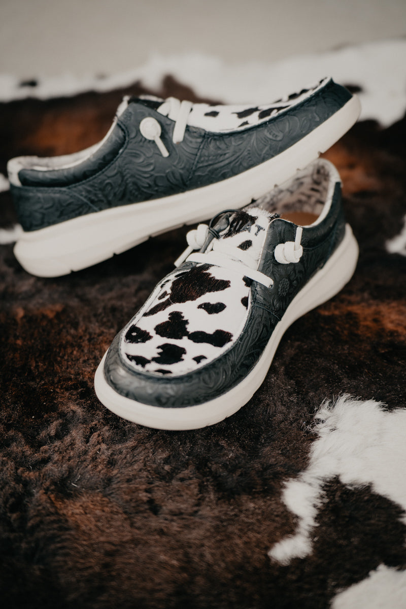 Women's Black Floral Embossed Leather & Cowprint Hilo (Sizes 6-11)