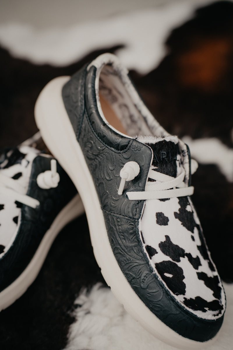 Women's Black Floral Embossed Leather & Cowprint Hilo (Sizes 6-11)