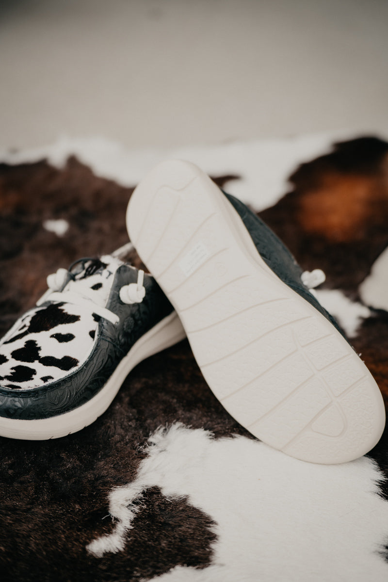 Women's Black Floral Embossed Leather & Cowprint Hilo (Sizes 6-11)