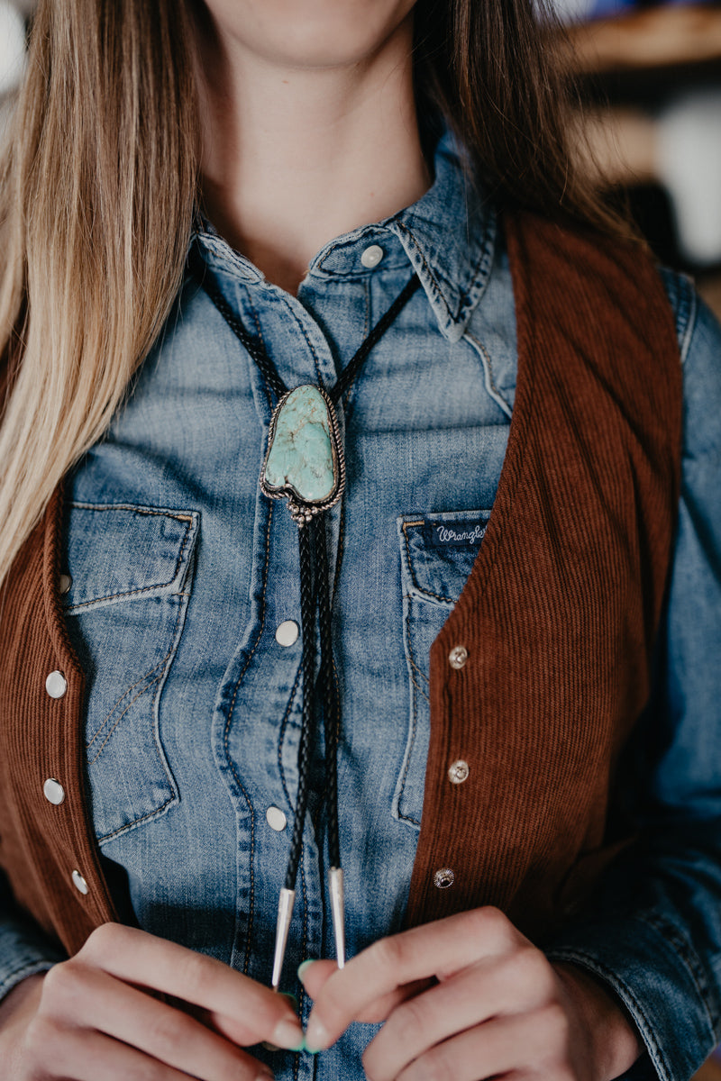 Turquoise Nugget Bolo Tie with Braided Black Leather