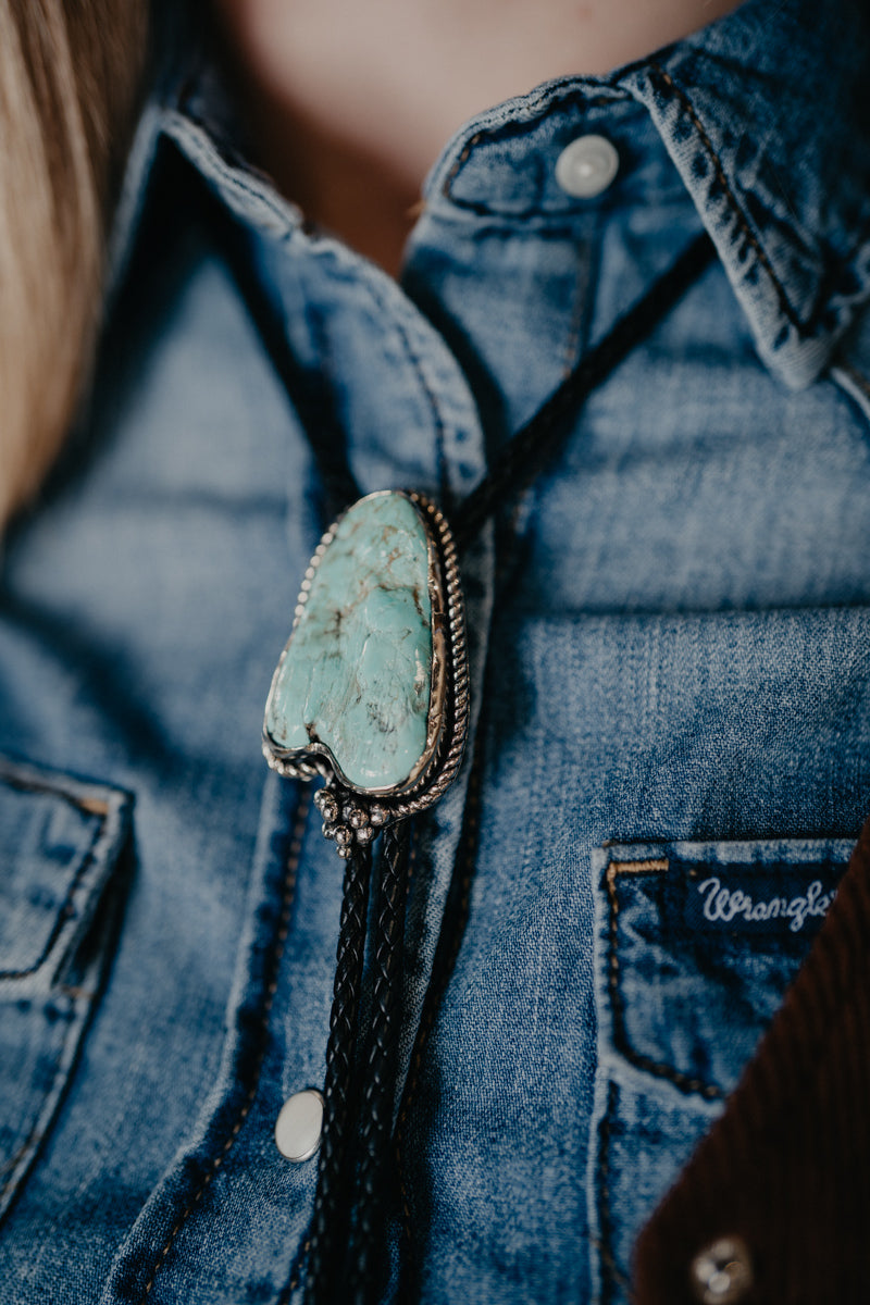 Turquoise Nugget Bolo Tie with Braided Black Leather