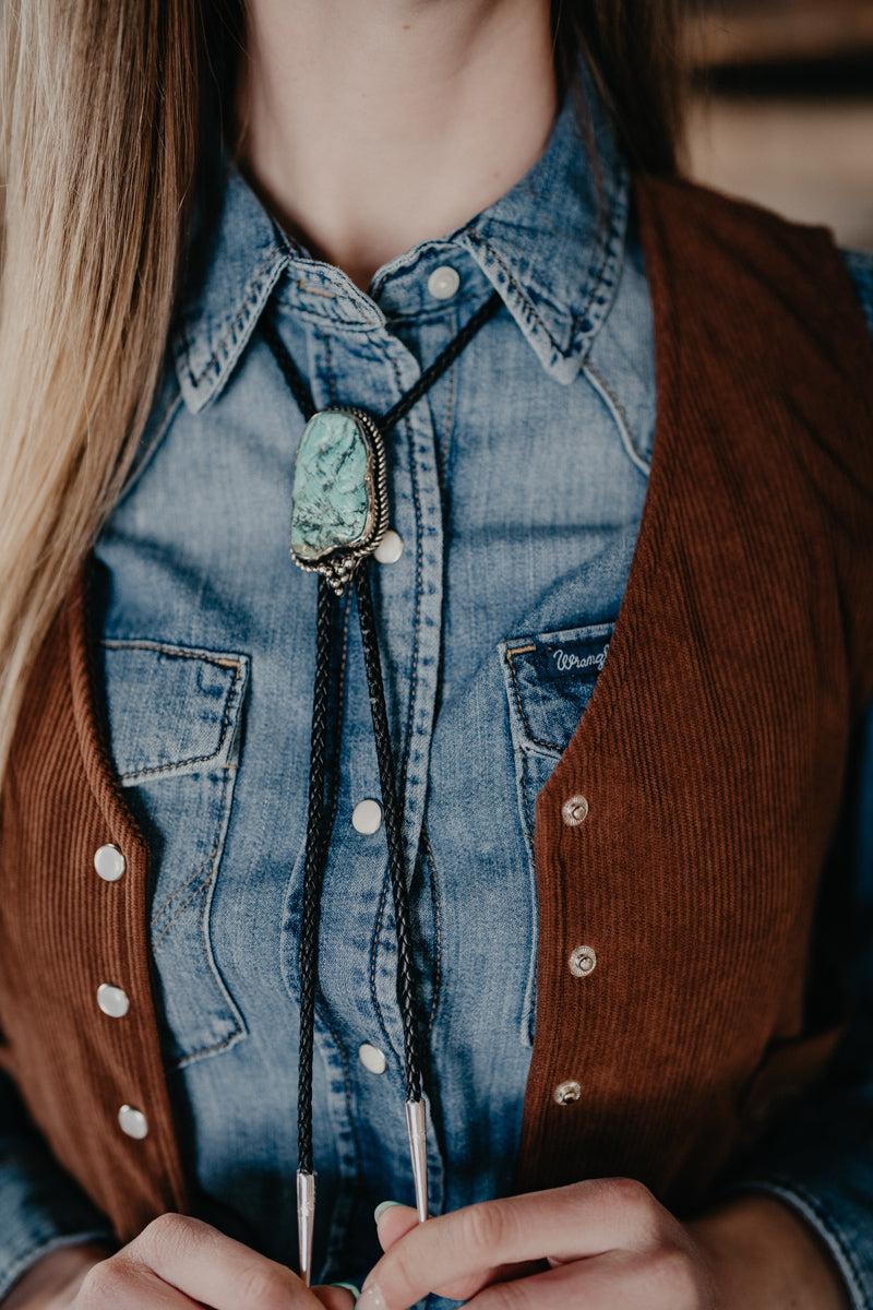 Turquoise Nugget Bolo Tie with Braided Black Leather
