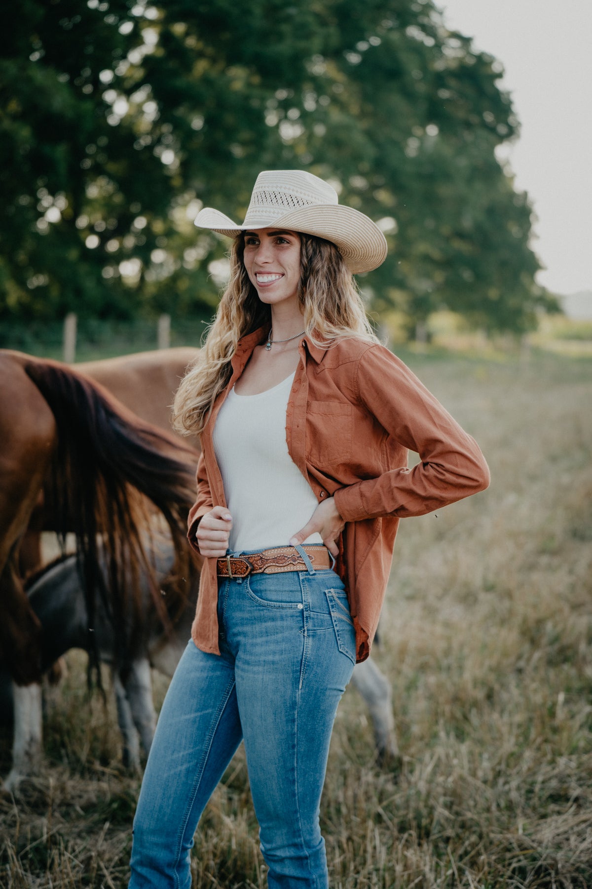 'Jean' Ginger Long Sleeve Button Up (S-XXL)
