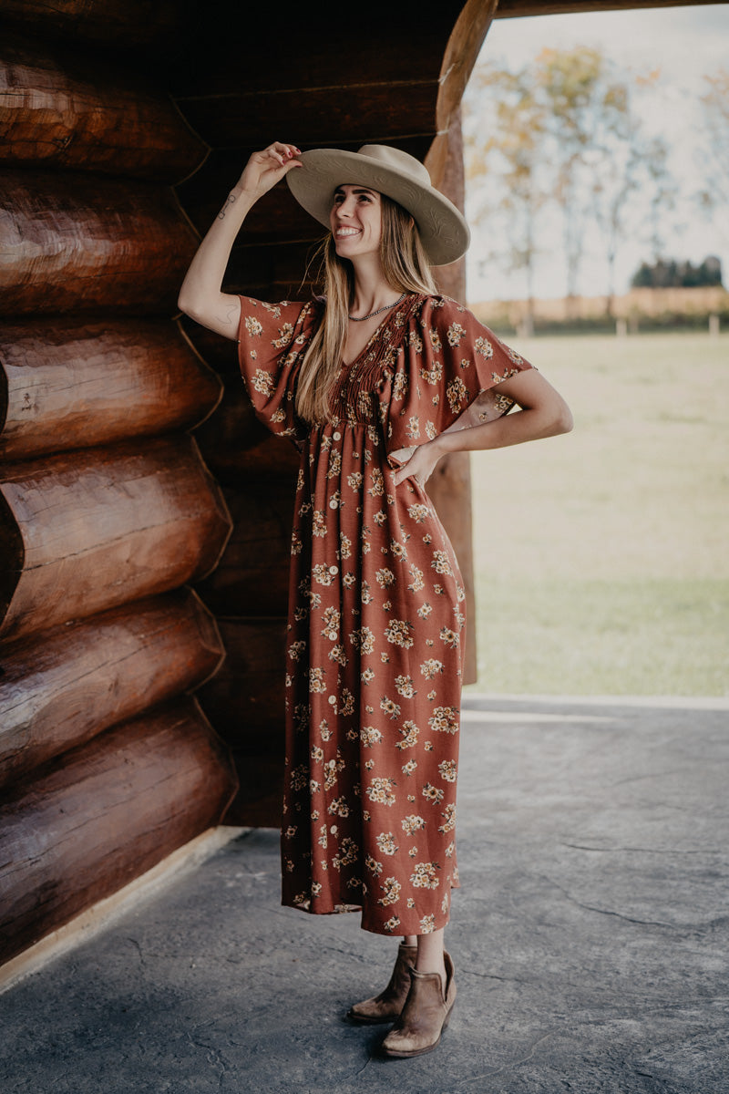 'Martine' Vintage Floral Printed V-Neck Dress (S-L)