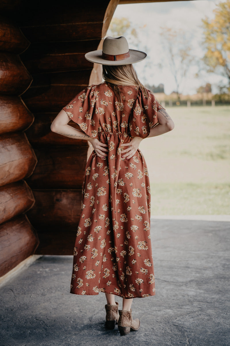 'Martine' Vintage Floral Printed V-Neck Dress (S-L)