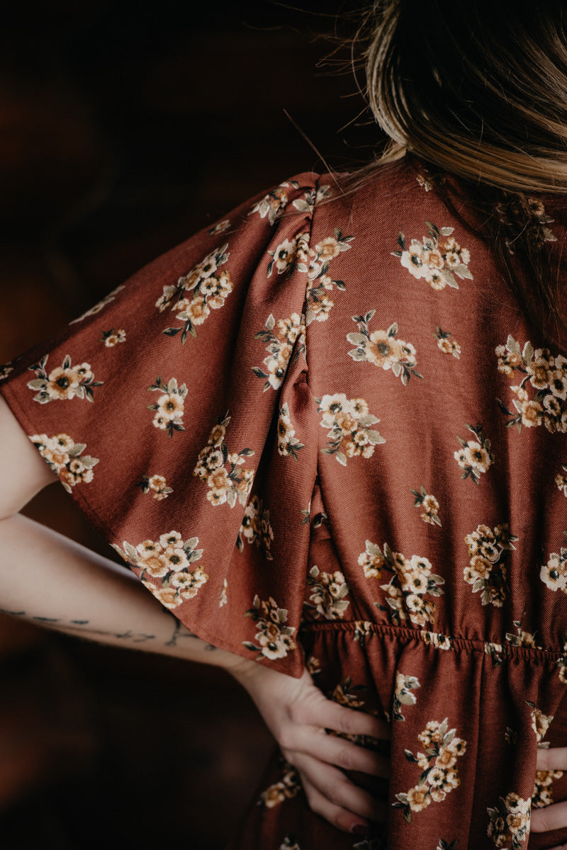 'Martine' Vintage Floral Printed V-Neck Dress (S-L)