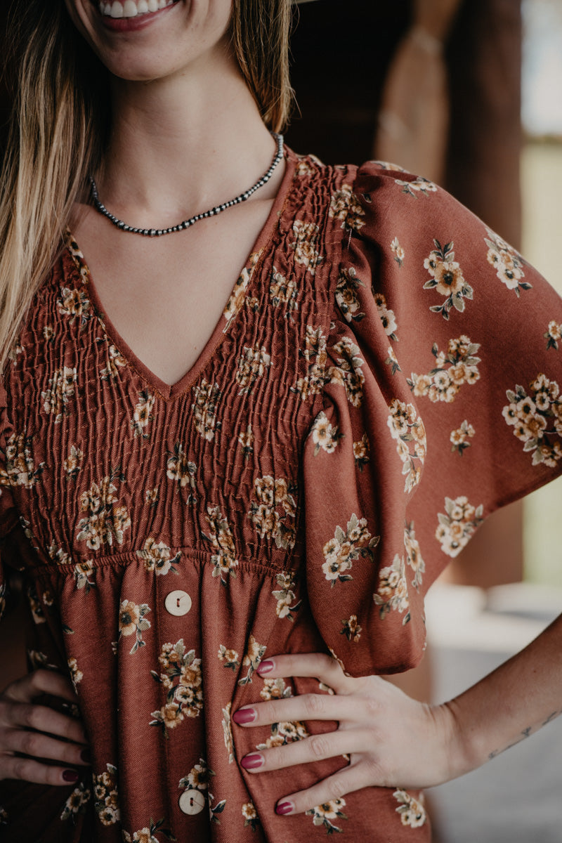 'Martine' Vintage Floral Printed V-Neck Dress (S-L)