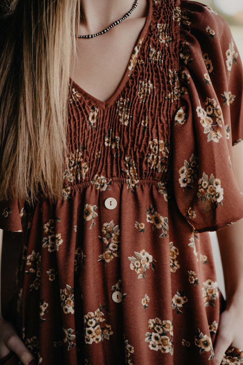 'Martine' Vintage Floral Printed V-Neck Dress (S-L)