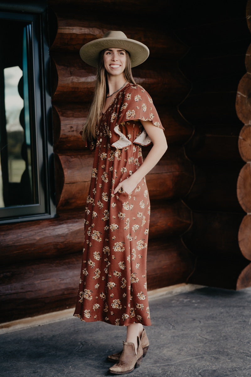 'Martine' Vintage Floral Printed V-Neck Dress (S-L)