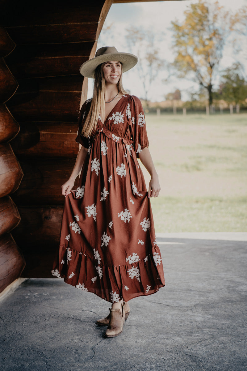 'Bianca' Vintage Floral Embroidered Maxi Dress (S-L/ Two Colours)