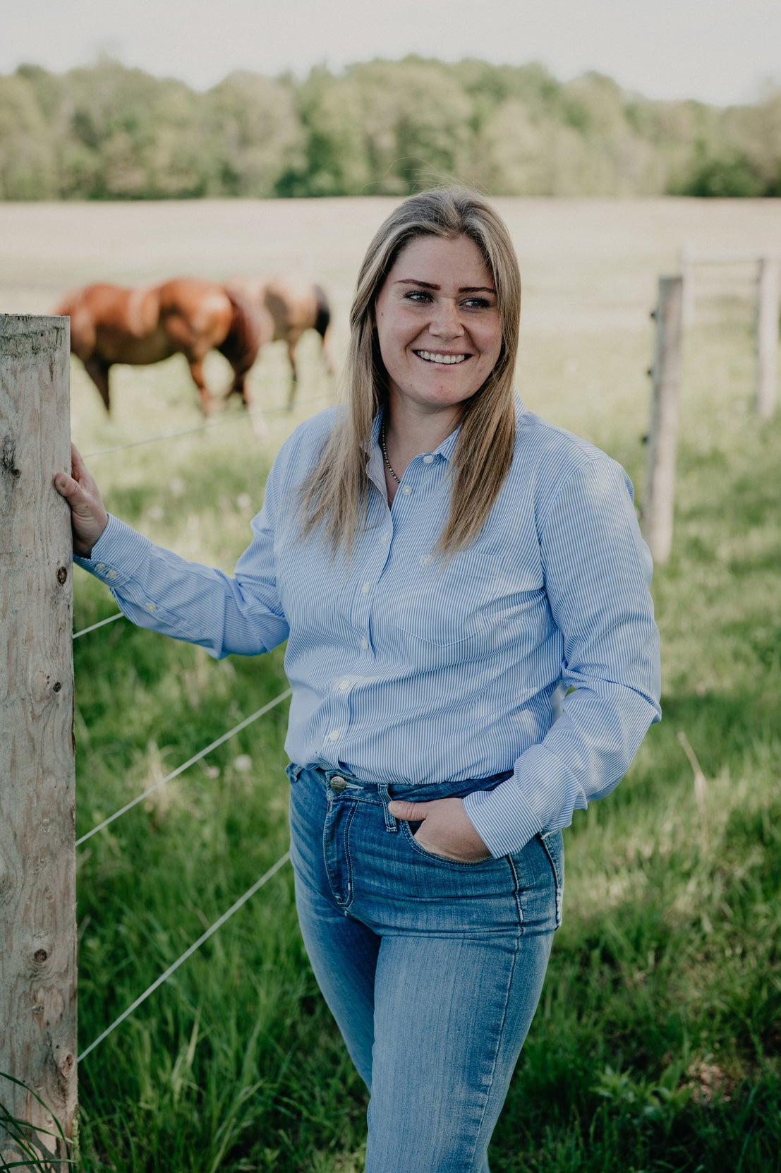 'Genevieve' Light Blue Pin Stripe Women's Pro Kirby Shirt by Ariat (XS-XL)