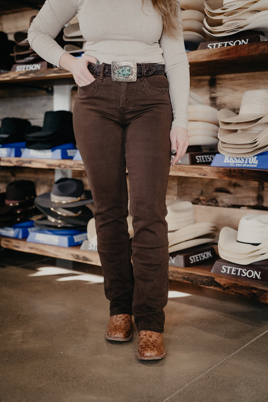 'Cocoa' Brown High Rise Bootcut by Rock and Roll Denim (Sizes 24-34)