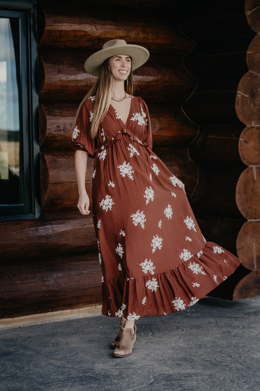 'Bianca' Vintage Floral Embroidered Maxi Dress (S-L/ Two Colours)