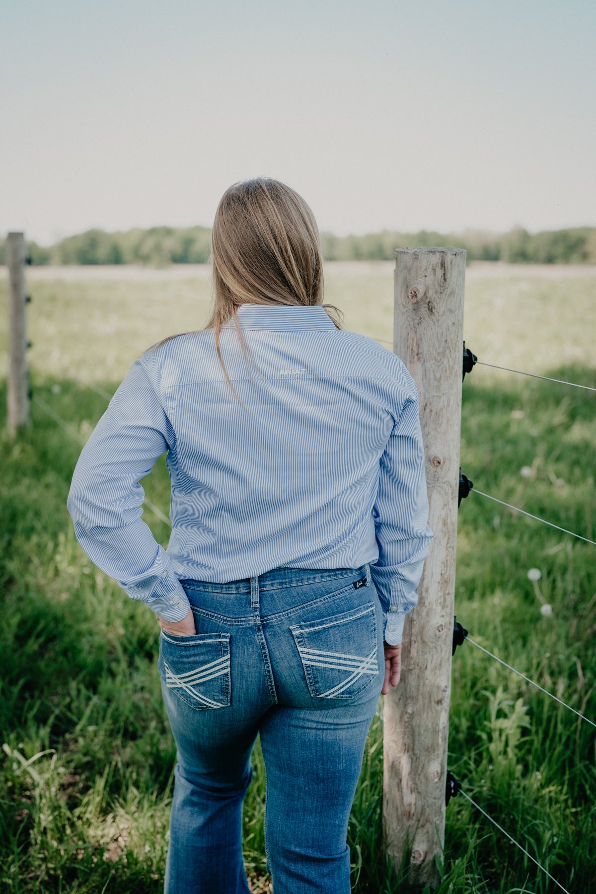 'Genevieve' Light Blue Pin Stripe Women's Pro Kirby Shirt by Ariat (XS-XL)