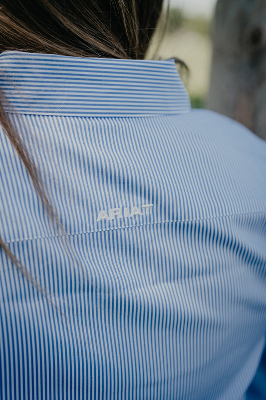 'Genevieve' Light Blue Pin Stripe Women's Pro Kirby Shirt by Ariat (XS-XL)