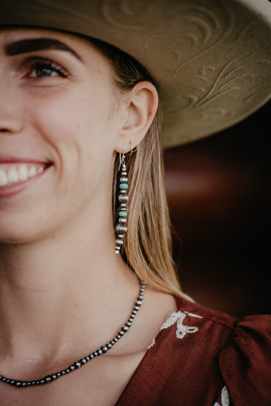 Sterling Silver Oxidized Ball with Turquoise Dangle Earrings