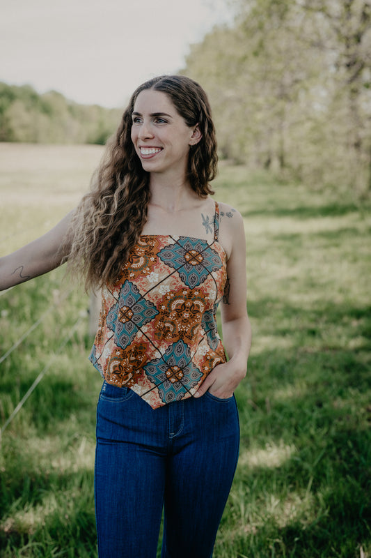 'Lola' Wrangler Women's Floral Brown Tank Top (S-XXL)