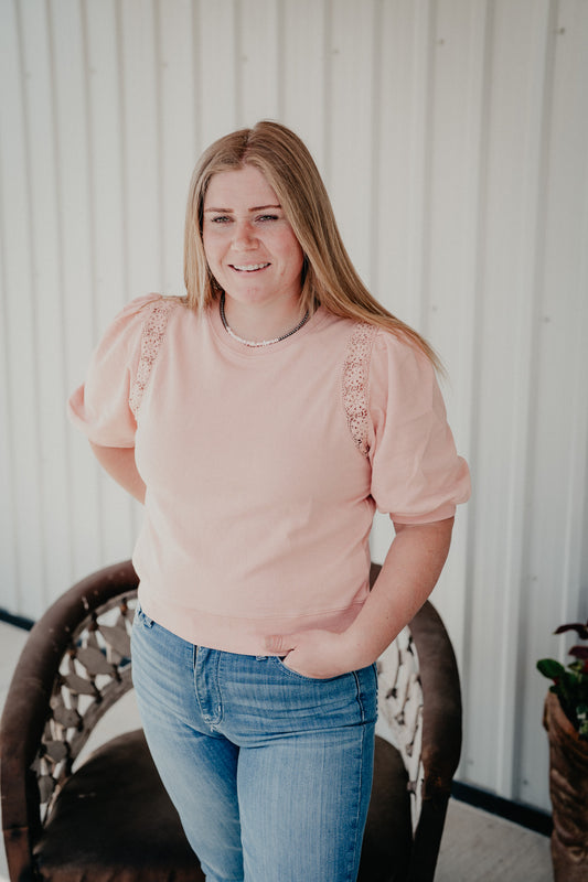 'Briar' Lace Terry Half Sleeve Peach Top (S-L)