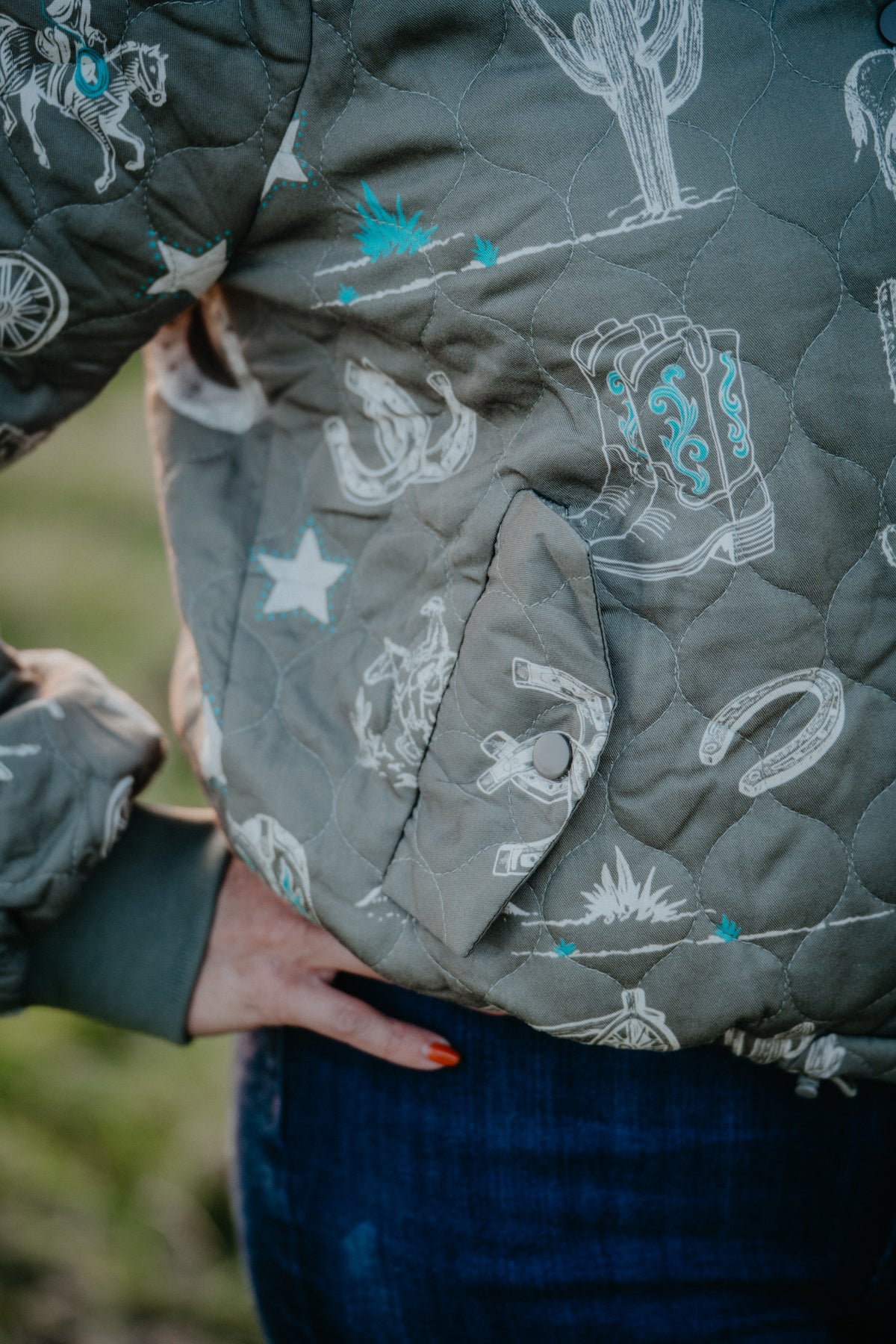 'Jessie' Western Printed Olive Bomber Jacket (S-L)