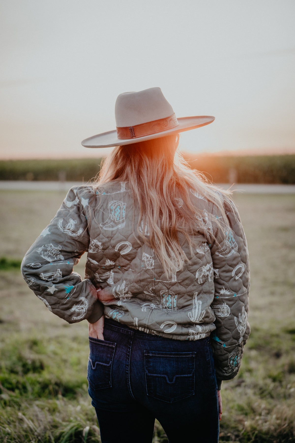 'Jessie' Western Printed Olive Bomber Jacket (S-L)