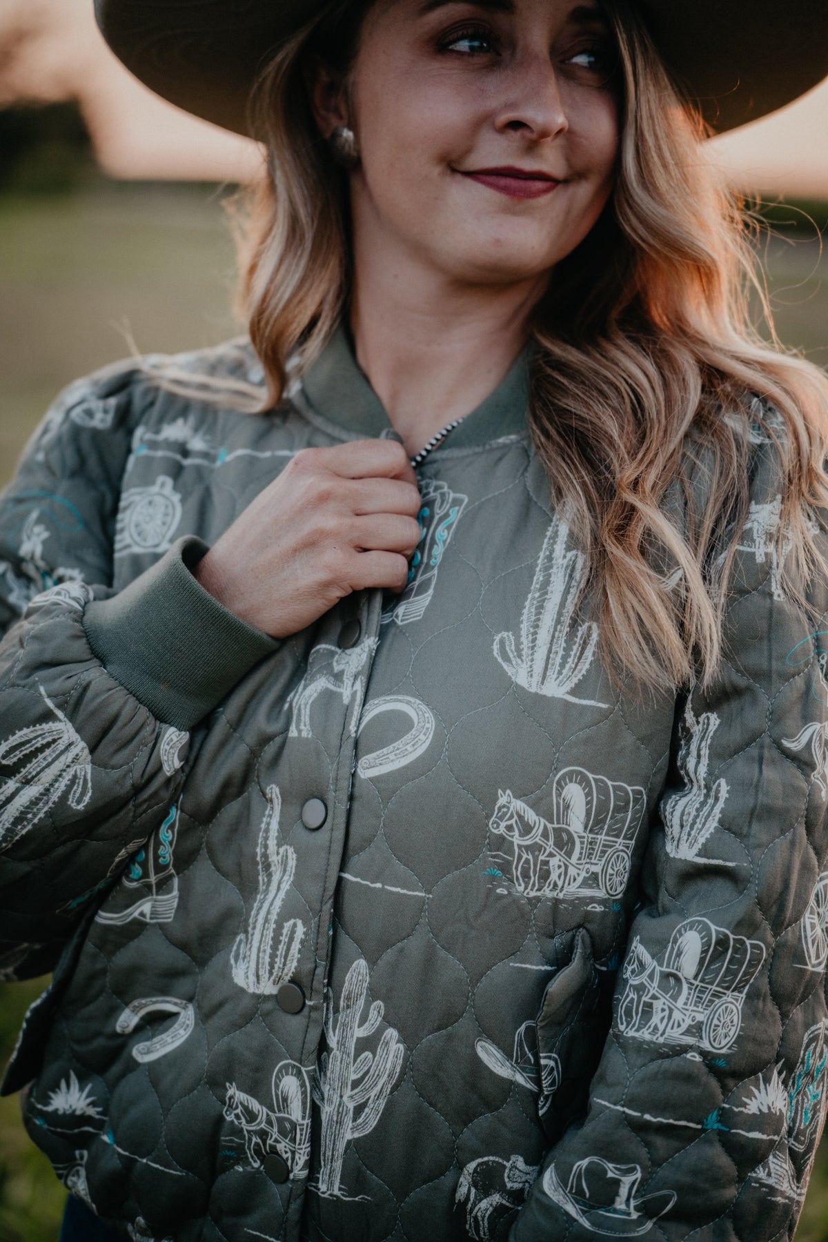 'Jessie' Western Printed Olive Bomber Jacket (S-L)