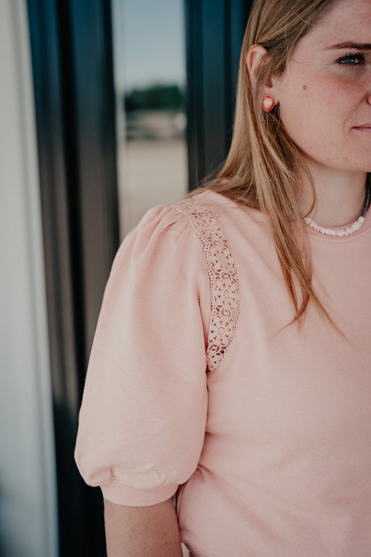 'Briar' Lace Terry Half Sleeve Peach Top (S-L)