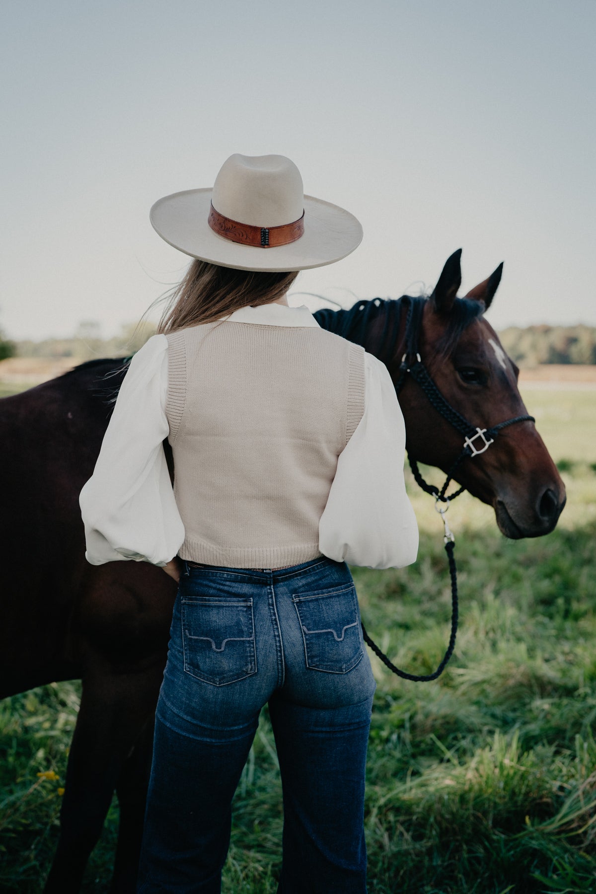 'Horseshoe Darling' Tan Embroidered Horseshoe Sweater Vest by Panhandle Slim