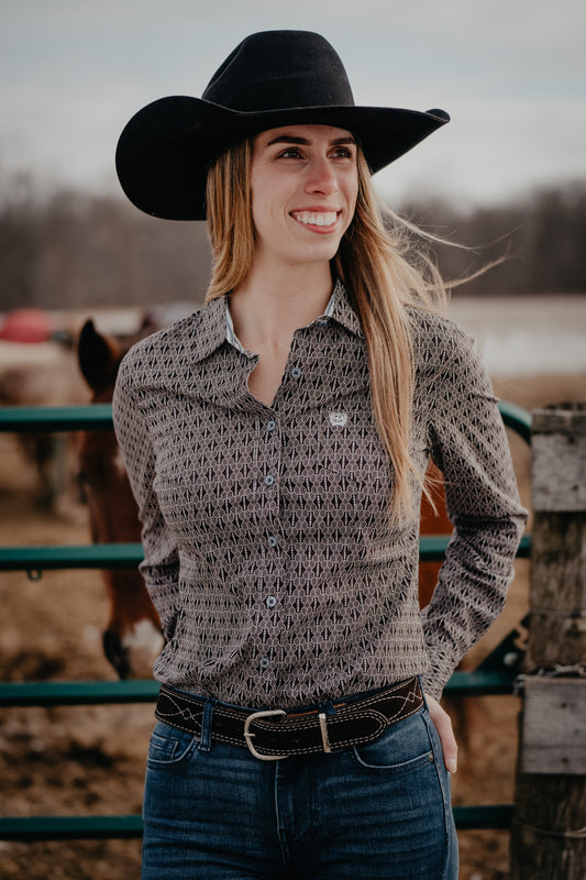 'Brooklyn' Brown & Powder Blue Women's CINCH Shirt (1 XS & 1 XXL)